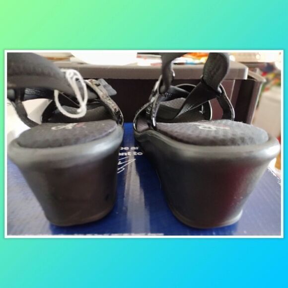 Skechers Womens Black Wedge Heel Slingback Open Toe Slip On Sandals Size 9 - Picture 3 of 5